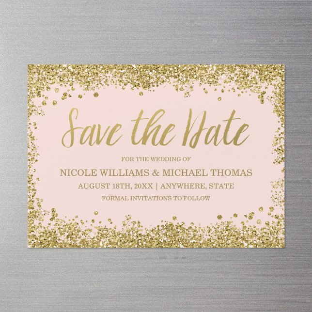 Blush Pink Gold Faux Glitter Save the Date Magnetic Invitation (Creator Uploaded)