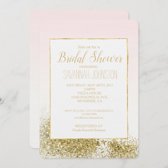 Blush Pink Gold Faux Glitter Sparkle Invitation (Front/Back)