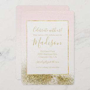 Blush Pink Gold Faux Glitter Sparkle Ombre Invitation