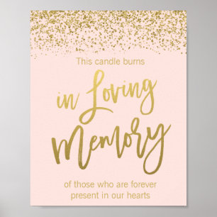 Blush Pink Gold Faux Glitter Wedding Memorial Sign