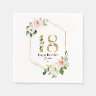 Blush Pink & Gold Floral 18th Birthday Custom Napkin