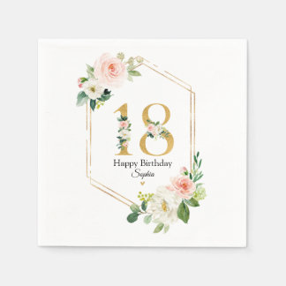 Blush Pink & Gold Floral 18th Birthday Custom Napkin