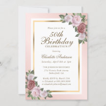 Blush Pink Gold Floral 50th Birthday