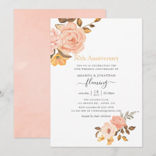 Blush Pink & Gold Floral 50th Wedding Anniversary Invitation