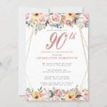 Blush Pink Gold Floral 90th Birthday Party  Invitation<br><div class="desc">Blush Pink Gold Floral 90th Birthday Party Invitation</div>