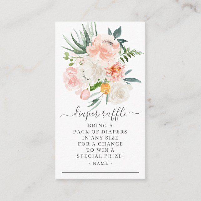 Blush Pink Gold Floral Baby Shower Diaper Raffle Enclosure Card (Front)