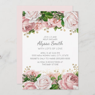 Blush Pink Gold Floral Baby Shower Invitation