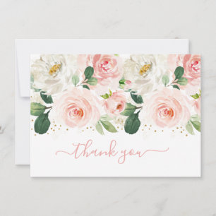 Blush Pink & Gold Floral Baby Shower Thank You Card