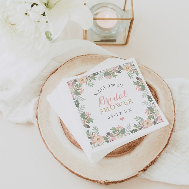 Blush Pink Gold Floral Boho Wedding Bridal Shower Napkin (Creator Uploaded)