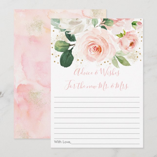 Blush Pink Gold Floral Bridal Shower Advice Cards (Front/Back)