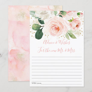 Blush Pink Gold Floral Bridal Shower Advice Cards