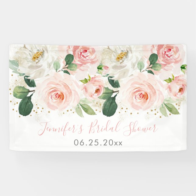 Blush Pink Gold Floral Bridal Shower Banner (Horizontal)