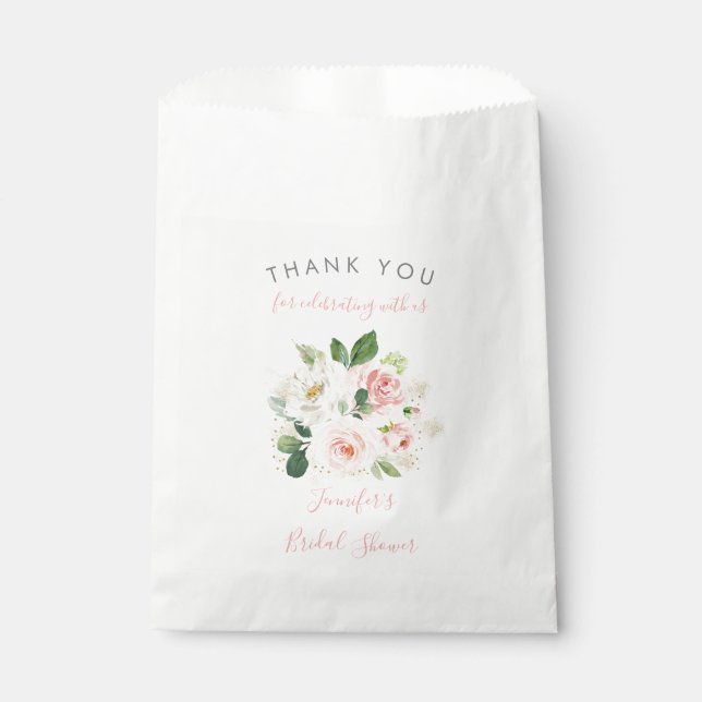 Blush Pink Gold Floral Bridal Shower Favour Bags (Front)