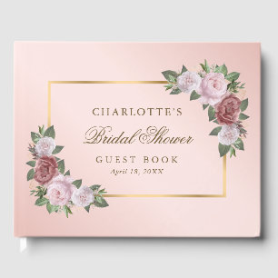 Blush Pink Gold Floral Bridal Shower Guest Book