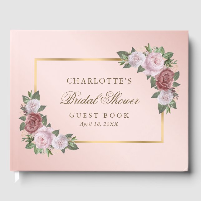 Blush Pink Gold Floral Bridal Shower Guest Book