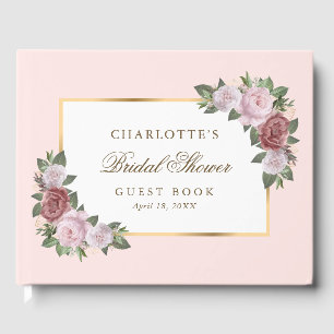 Blush Pink Gold Floral Bridal Shower Guest Book