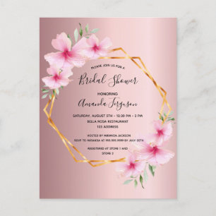 Blush pink gold floral bridal shower invitation postcard