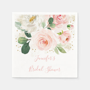 Blush Pink Gold Floral Bridal Shower Napkin