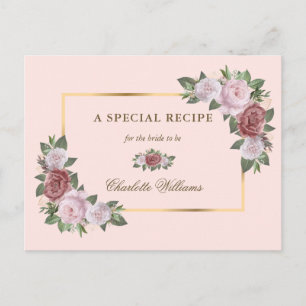 Blush Pink Gold Floral Bridal Shower Recipe Card