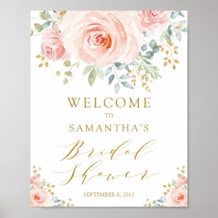 Blush Pink Gold Floral Bridal Shower Welcome Poster