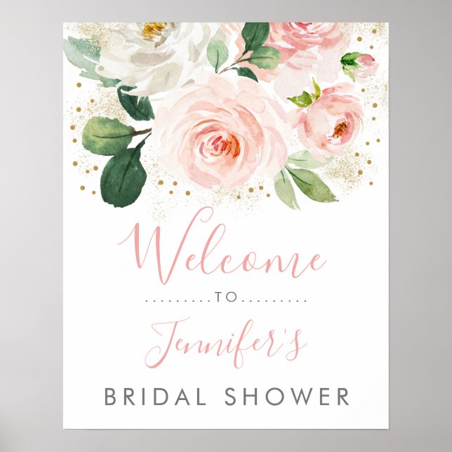 Blush Pink Gold Floral Bridal Shower Welcome Poster (Front)