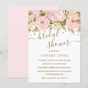 Blush Pink Gold Floral Confetti Bridal Shower Invitation
