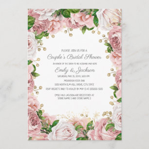 Blush Pink Gold Floral Couple's Bridal Shower Invitation
