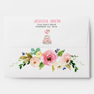 Blush Pink Gold Floral Drive By Baby Shower Envelope