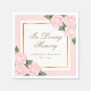 Blush Pink Gold Floral Funeral Memorial Napkin