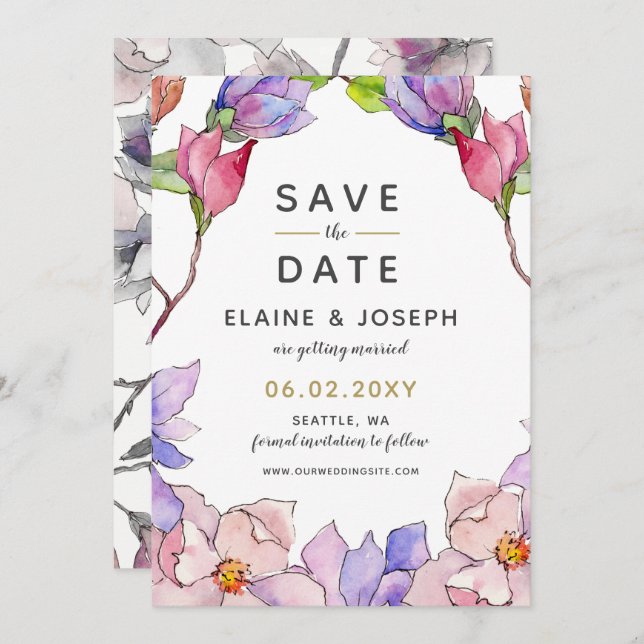 Blush Pink Gold Floral Garden Botanical Wedding Invitation (Front/Back)
