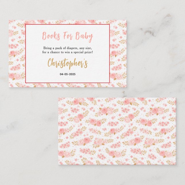 Blush Pink & Gold Floral Girl Baby Shower Enclosure Card (Front/Back)