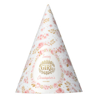 Blush Pink & Gold Floral Girl Baby Shower Party Hat
