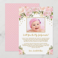 Blush Pink Gold Floral Godparents Proposal Card