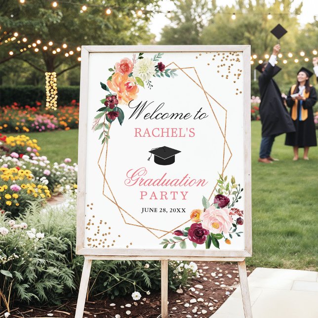 Blush Pink Gold Floral Graduation Party Welcome Poster (Creator Uploaded)