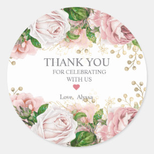 Blush Pink Gold Floral Little Girl Baby Shower Classic Round Sticker