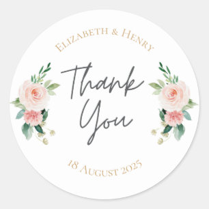 Blush pink gold floral peony thank you wedding  classic round sticker
