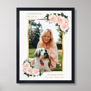 Blush Pink Gold Floral Photo Celebration of Life Poster