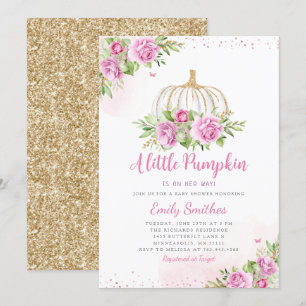 Blush Pink Gold Floral Pumpkin Girl Baby Shower Invitation