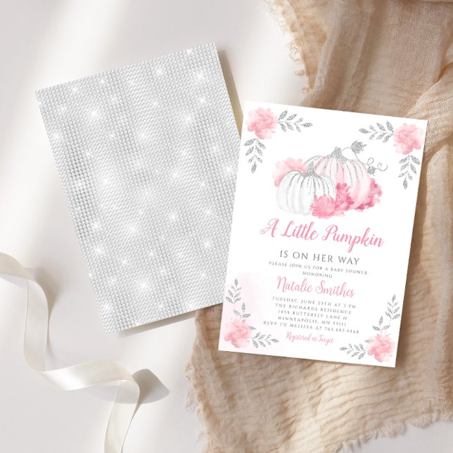 Blush Pink Gold Floral Pumpkin Girl Baby Shower Invitation (Creator Uploaded)