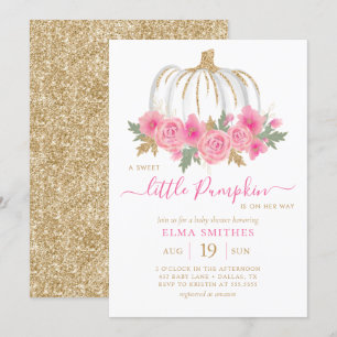 Blush Pink Gold Floral Pumpkin Girl Baby Shower  Invitation