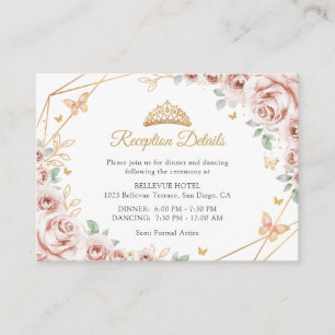 Blush Pink Gold Floral Quinceanera Details Enclosure Card