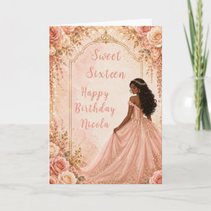Blush Pink Gold Floral Sweet Sixteen Party Card