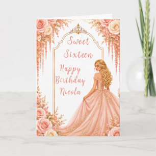 Blush Pink Gold Floral Sweet Sixteen Party Card