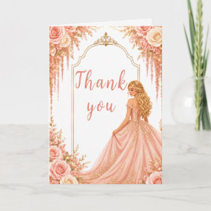 Blush Pink Gold Floral Sweet Sixteen Party Thank You Card