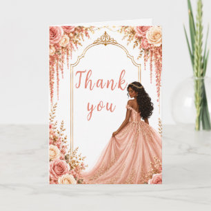 Blush Pink Gold Floral Sweet Sixteen Party Thank You Card