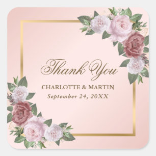 Blush Pink Gold Floral Thank You Sticker