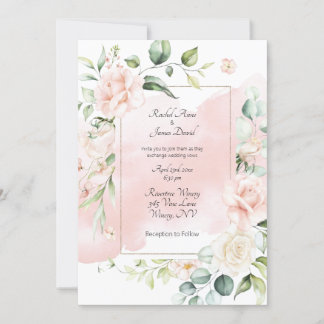 Blush Pink Gold Floral Watercolor Roses Wedding Invitation