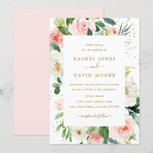 Blush Pink Gold Floral Watercolor Wedding Invite