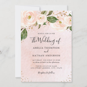 Blush Pink Gold Floral Wedding  Invitation
