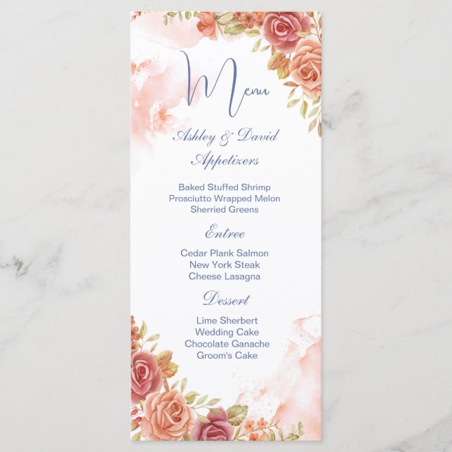 Blush Pink Gold Floral Wedding Menu (Front)